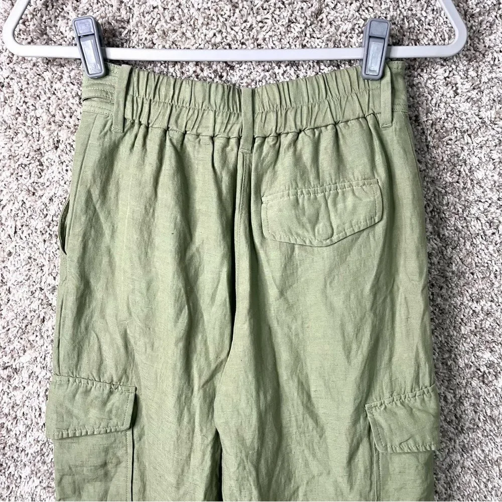 Wilfred Pants Women's 4 Aritzia Green Linen‎ Blend High Rise Ankle Cropped Cargo